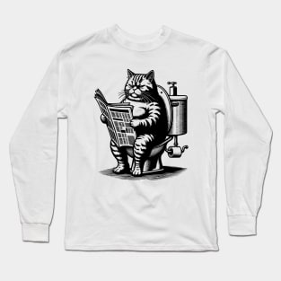 Fat Cat sitting on Toilet Long Sleeve T-Shirt